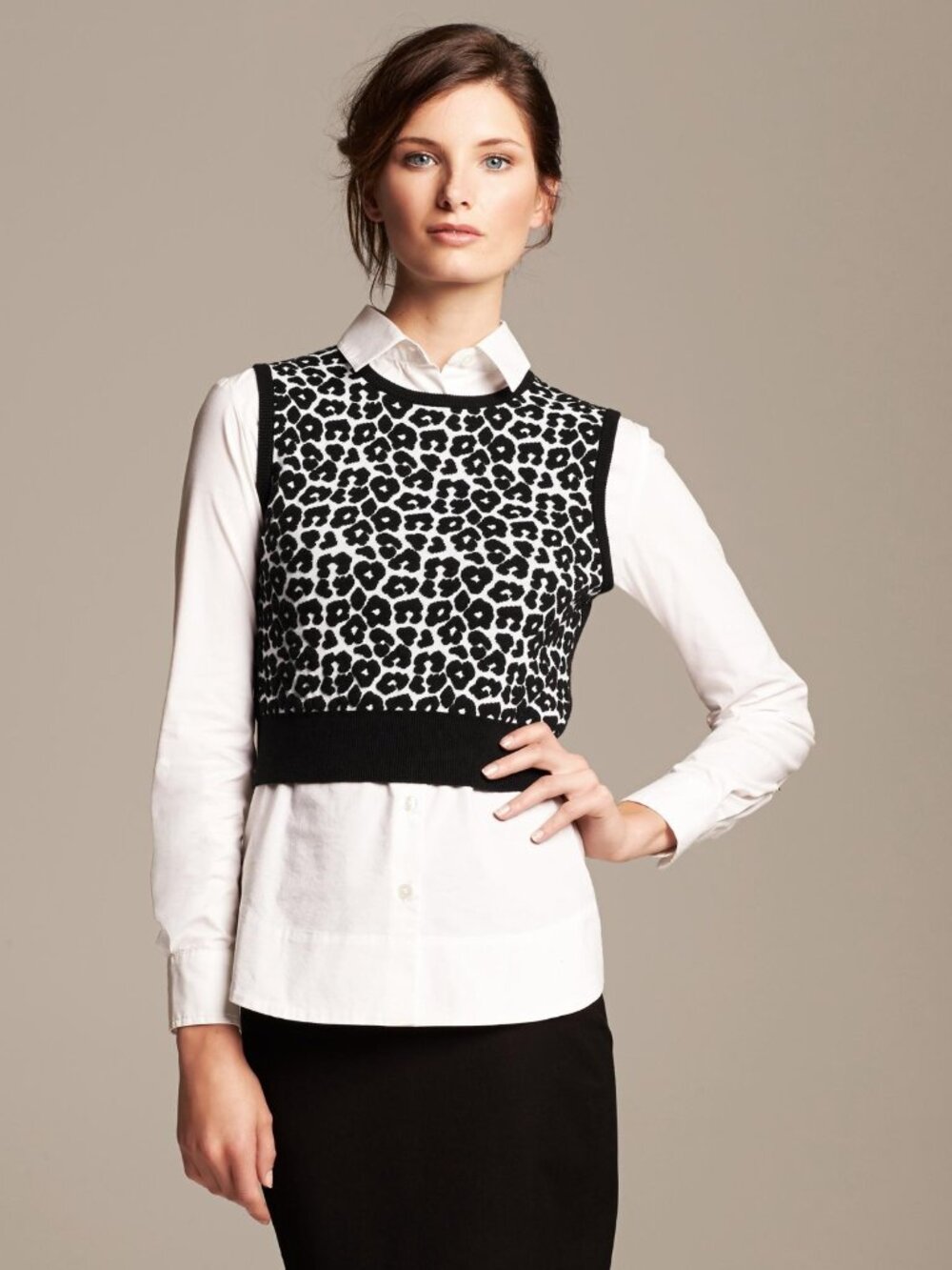 NEW Banana Republic Leopard Sweater Vest Black White M Petit Roland Mouret